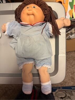 Plush Cabbage Patch Style Doll in Light Blue Outfit